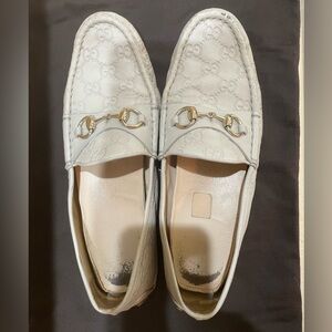 GUCCI Loafers Canvas Monogram Women's Leather Flat Shoes